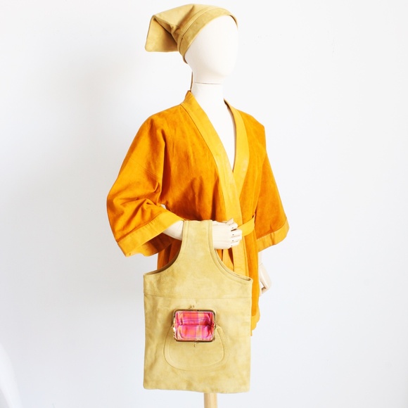 Bonnie Cashin Sling Bag Cashin Carry Suede Leather Kiss Lock Tote Vintage 1960s - Picture 7 of 12